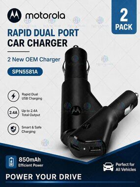 2 New OEM Motorola Rapid Dual Port Car Vehicle USB Charger Adapter SPN5581A